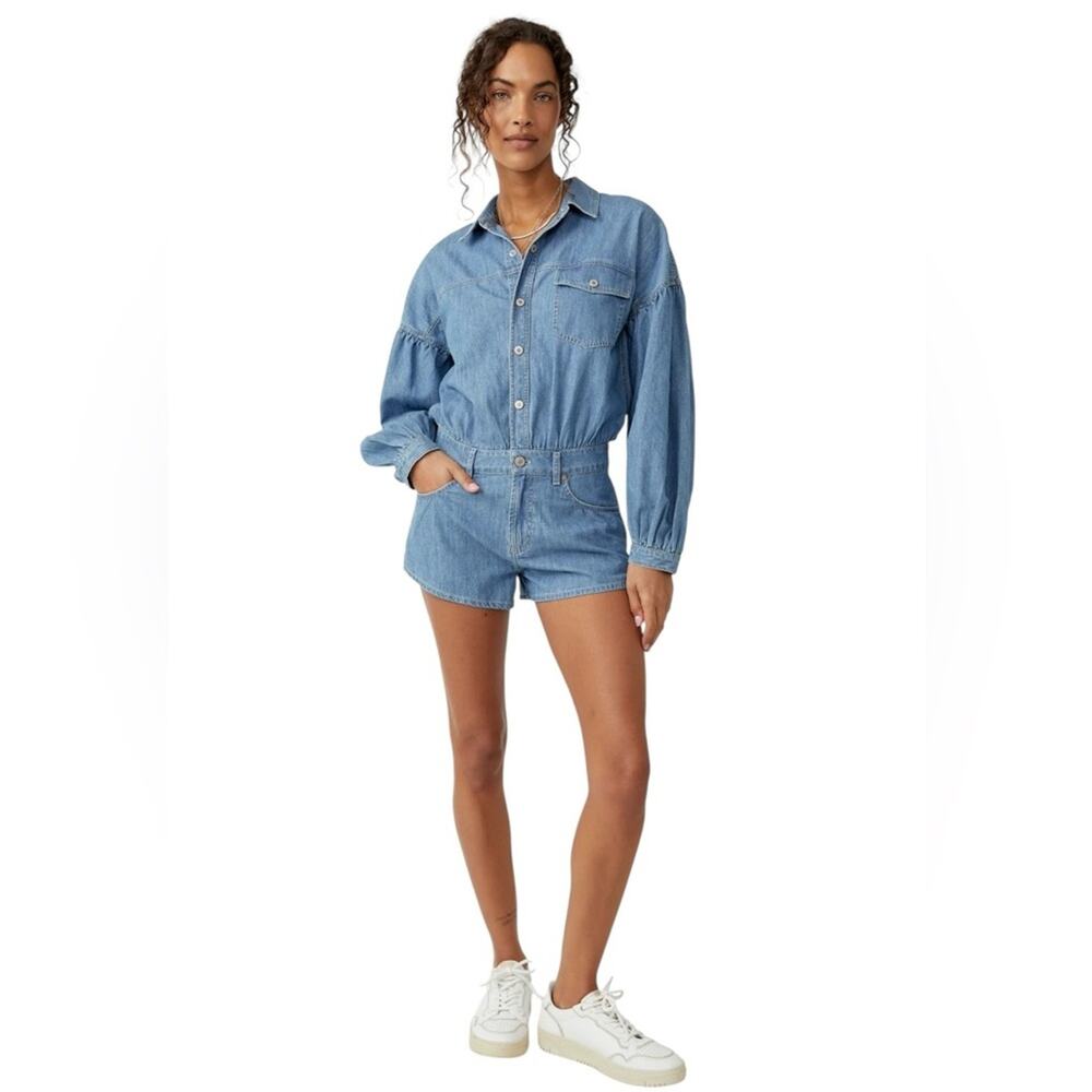 Free People We The Free Zodiac Chambray One Piece Denim Blue Size XL NWT